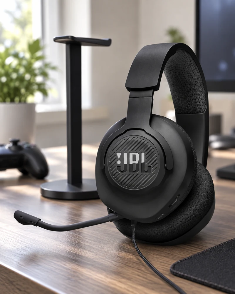 Headset JBL Quantum 100M2 preto com microfone de haste